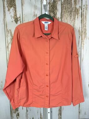 Campmor for Women, Coral Ombre Nylon Button Up Shirt. Size Large. Good used cond